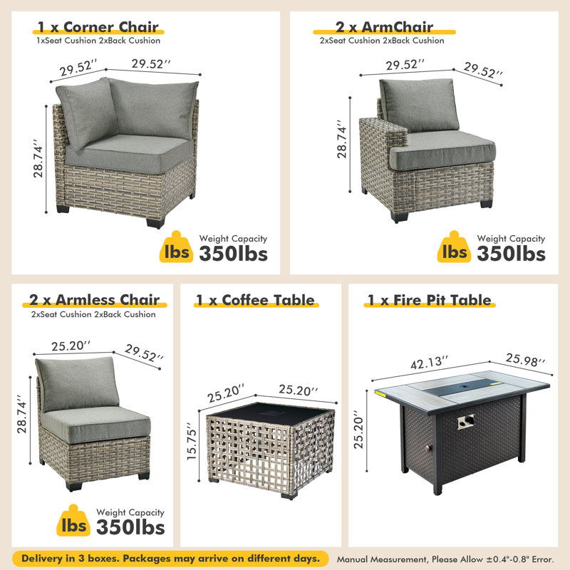 Ensemble de conversation pour 5 personnes, ensemble de conversation modulaire en rotin et osier avec coussins, ensemble de conversation pour canapé toutes saisons avec table pour jardin