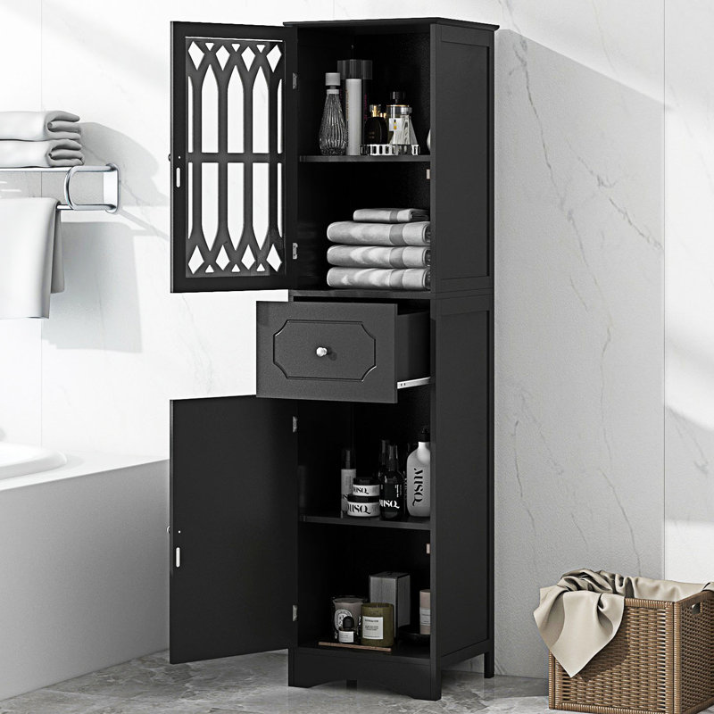 Armoire de salle de bain haute, armoire de rangement autoportante avec tiroir et portes, armoire de hall d'entrée