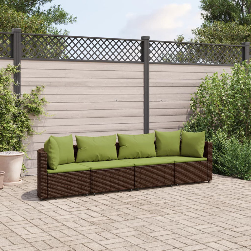 Ebern Designs Patio Sofa Set With Cushions Poly Rattan, Brown, Cream White, 4