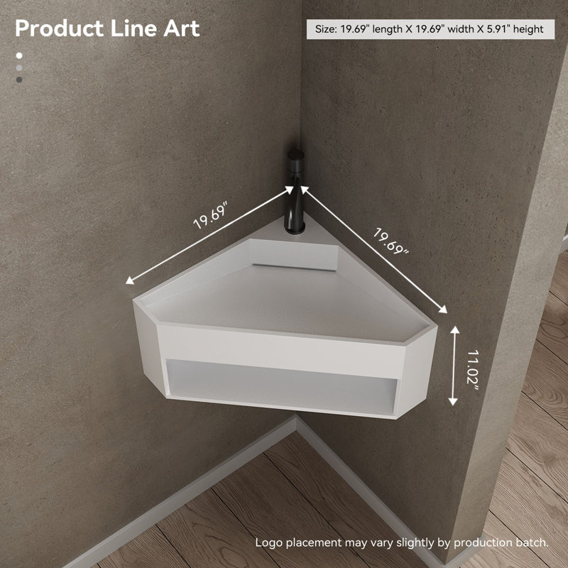 Lavabo de coin pour salle de bain triangulaire Monblari, Blanc mat