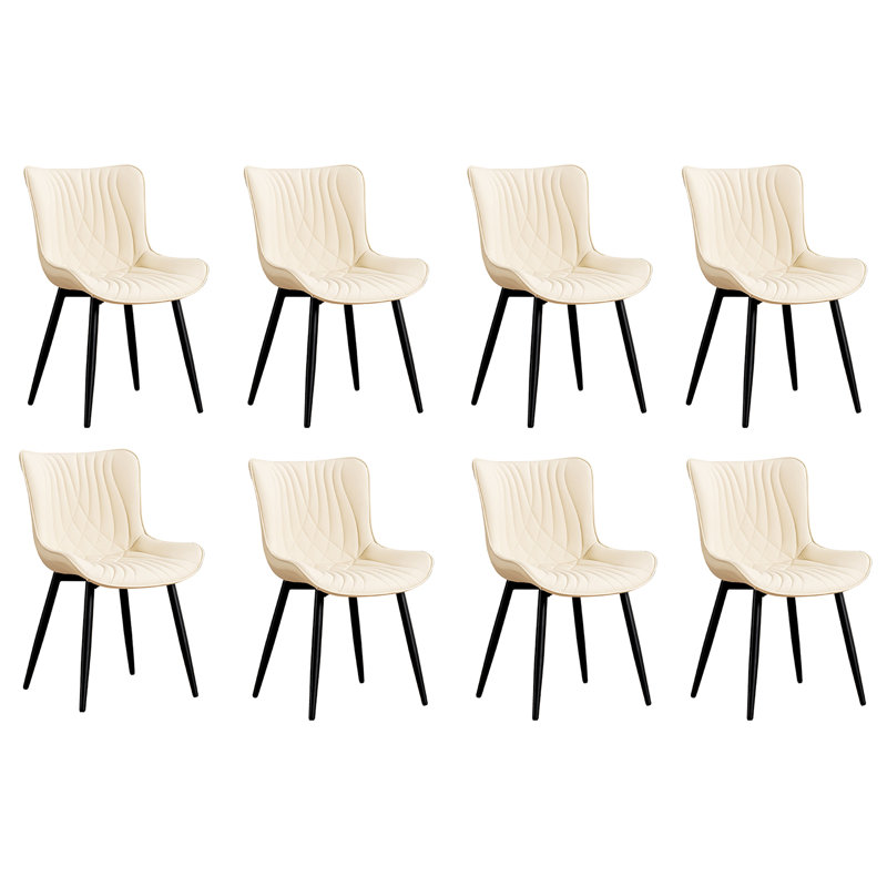 Pu Leather Upholstered Dining Chairs Modern Wingback Side Chairs With Metal Legs, Beige