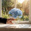 Fleurs d'hortensia artificielles avec vase-1434953028
