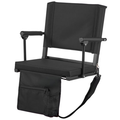 Siège de stade, siège de gradin portatif avec accoudoirs, dossier et coussin épais, fauteuil de gradin avec sangle d'épaule, crochets, porte-gobelet, sièges de gradins de football noirs, 1 pièce