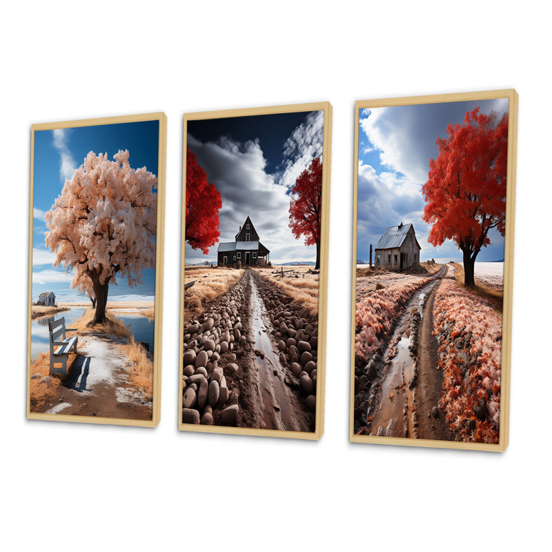 «Farmhouse Serenity Farm», 3 pièces sur toile, Encadré naturel, H 32 po x l 48 po