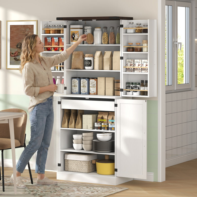 Armoire de rangement de 72 po de hauteur avec armoire à 8 portes, 72 po, blanc, White