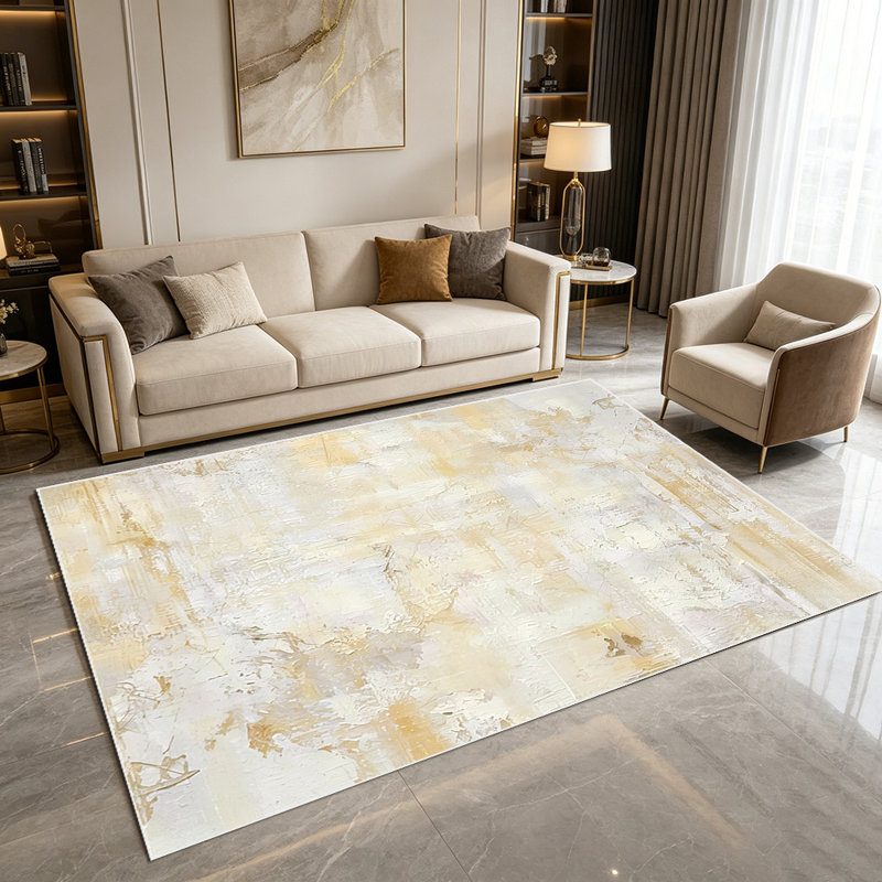 1PC Neutral Beige Abstract Watercolor Brushstroke area rugs for Living Room, Soft and Comfortable, Suitable for all seasons, easy-to-maintain, machine washable Indoor floor mat, Under Table Farmhouse suitable for dining table, bedroom, home office,