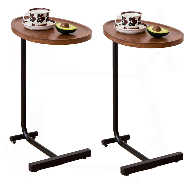 Table d'appoint 2 pièces en forme de C, petit canapé pour petits espaces, salon, chambre à coucher, Brun / Noir