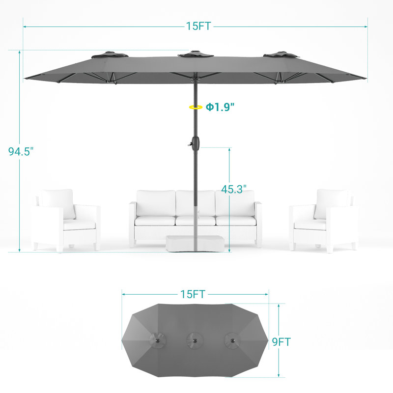 Parasol de marché rectangulaire 15 pi x 9 pi Saier, Gris