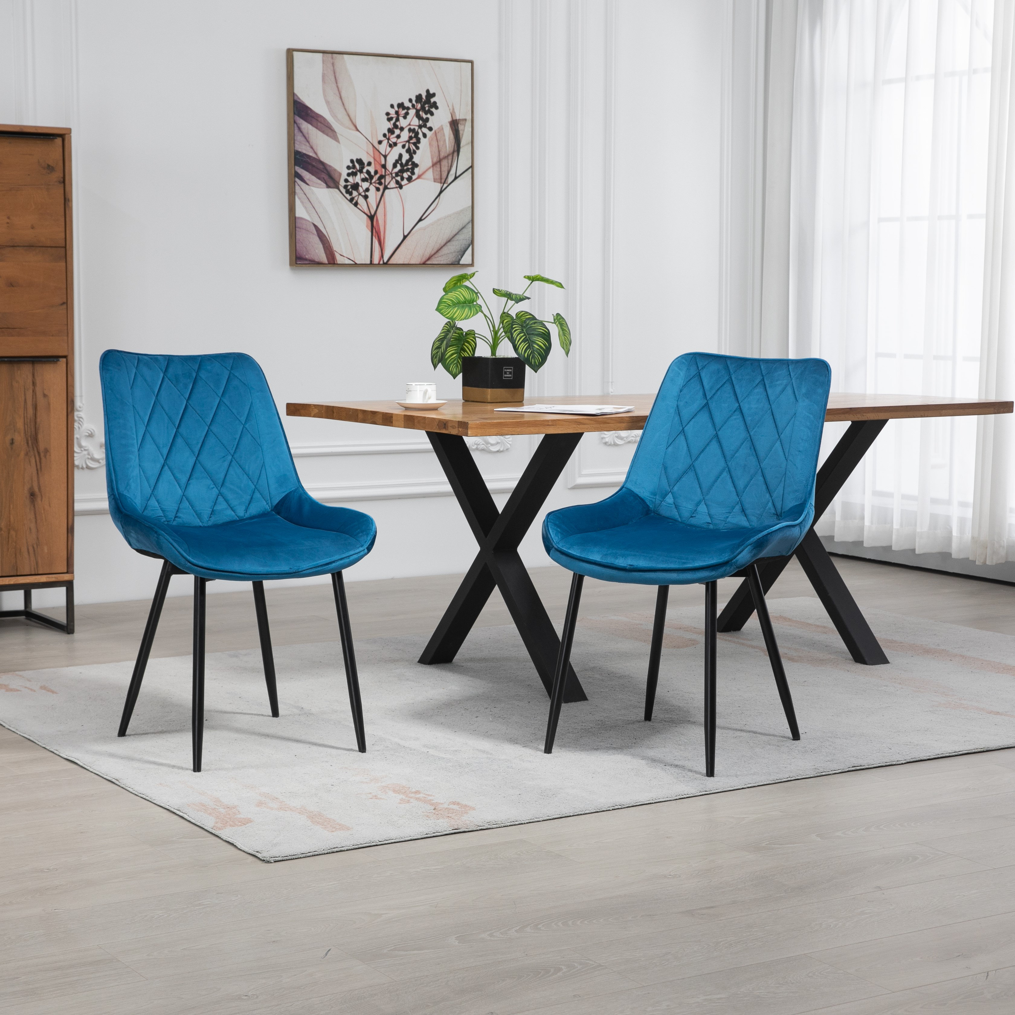 Set of 2 Bovino Velvet Fabric Dining Chairs Grey