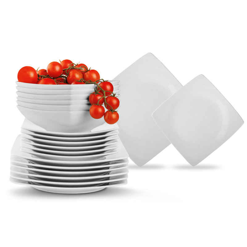 Arcanum Ceramic Dinnerware Set 18 Piece - Service for 6, White