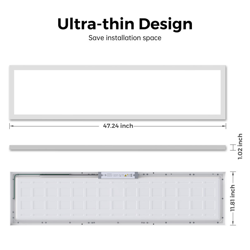 1 Pack 1x4 LED Flat Panel Ceiling Light 50W 5500LM Surface Mount, 3CCT Selectable, 48In Ultra-Thin Triac Dimmable Light Fixture for Kitchen Office Garage Basement