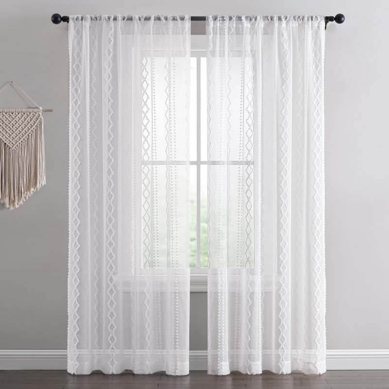Haldeman Semi Sheer Curtain Single Panel, White, 52" W x 84" L