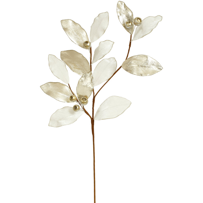 Magnolia feuilles / baies en vaporisateur - 29 po, ensemble de 6, Blanc / Doré