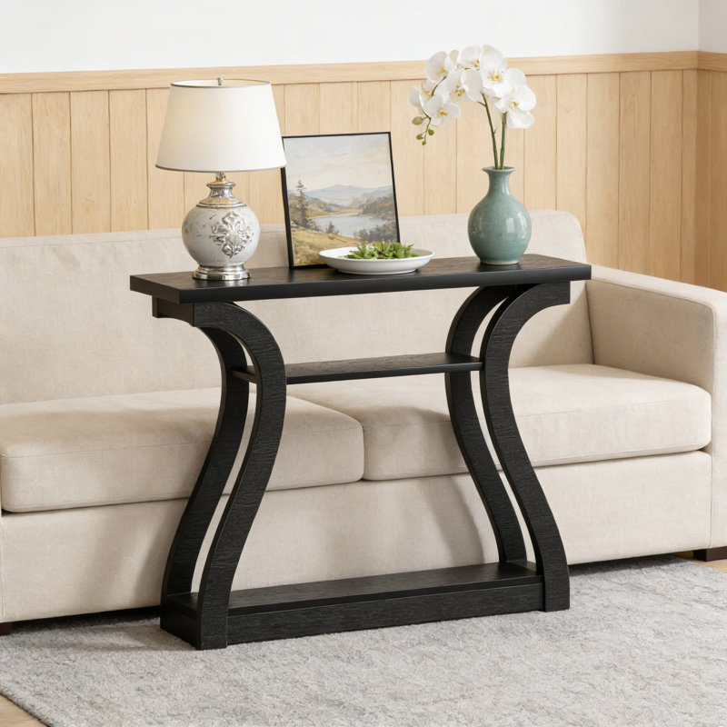Console moderne à 3 niveaux avec pieds courbés et tablettes de rangement, canapé pour le salon, le vestibule et le couloir