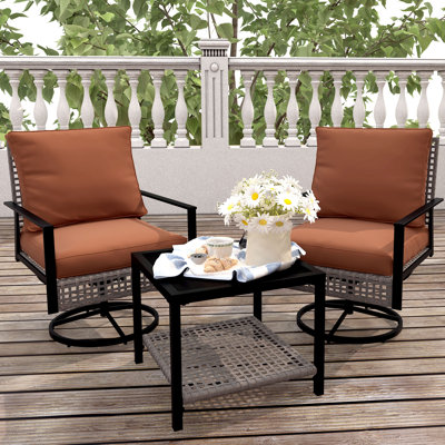 3 Pieces Patio Outdoor Furniture Set with 2-Tier Coffee Table