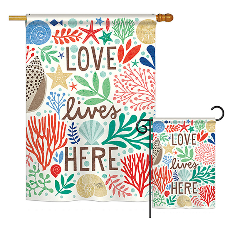 Ensemble de 2 drapeaux en polyester à 2 faces "love lives here" , imprimées verticales
