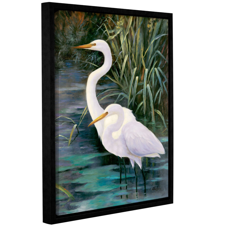 «Snowy Egrets II», photographie sur toile, H 10 po x l 8 po x P 2 po, Cadre flottant noir
