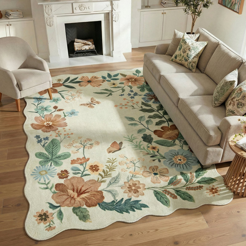 Garbrand Machine Washable Floral Farmhouse Area Rug with Non-Slip Backing for Living Room, Dining Room, Bedroom