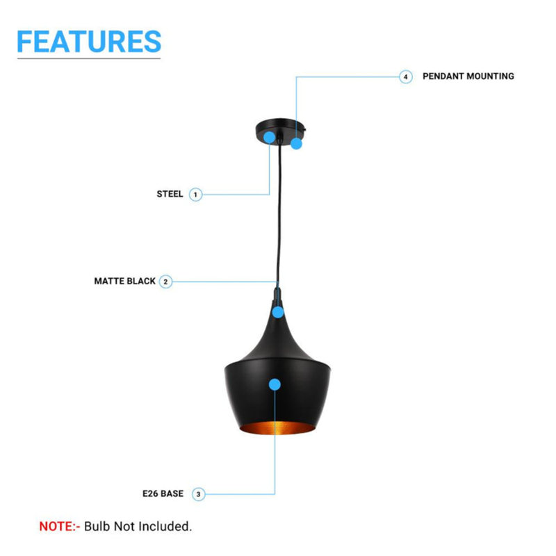 Luminaire suspendu noir mat 1 lumière