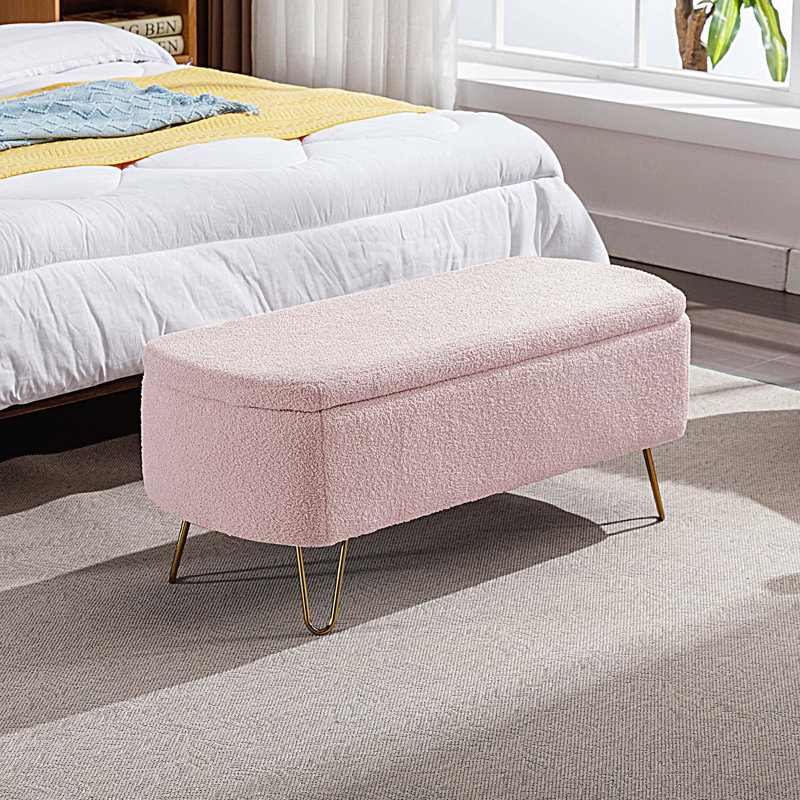 Faux Fur Upholstered Bench, Pink