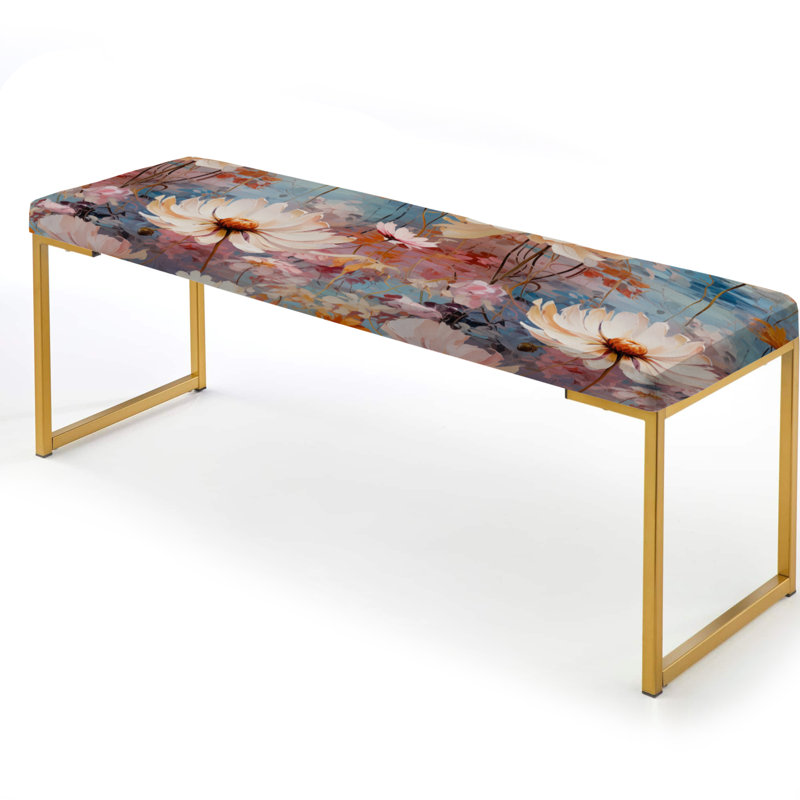 Pink Monets Garden Botanical Pattern - Floral Upholstered Gold Bench