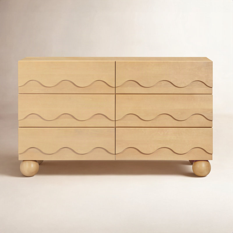 Lido Wave 6-Drawer Wide Assembled Dresser (56"), Honey