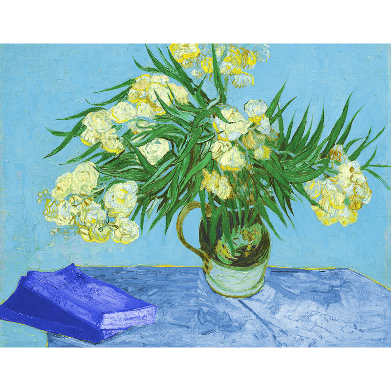 Adhésif décoratif "vase" avec oleanders et livres gogh van, H 14 po x l 18 po, Bleu / Jaune