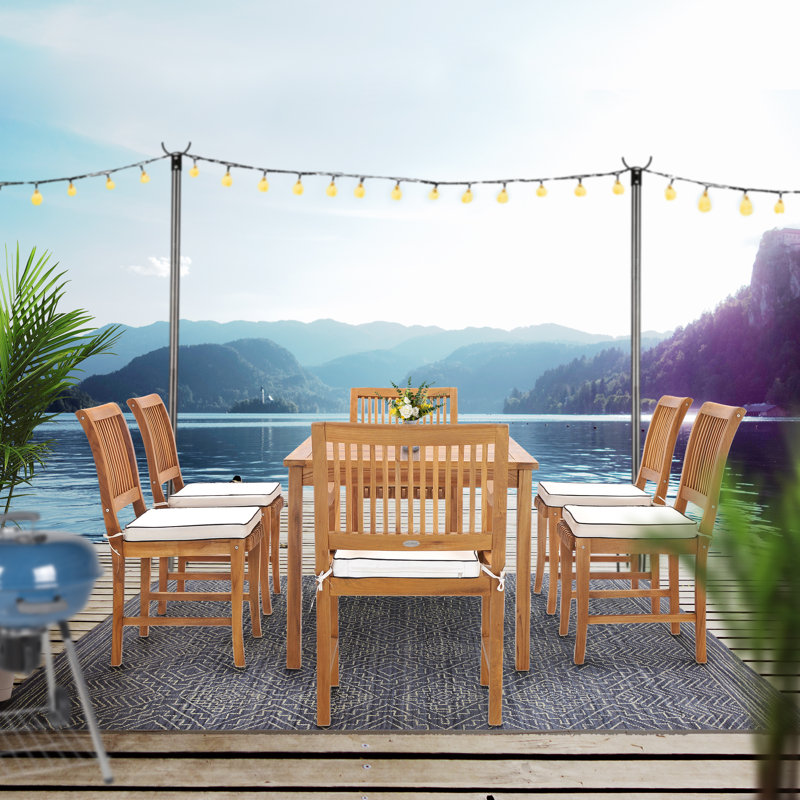 Ensemble bistro rectangulaire en bois de teck 7 pièces 63 po avec 2 fauteuils et 4 chaises d'appoint