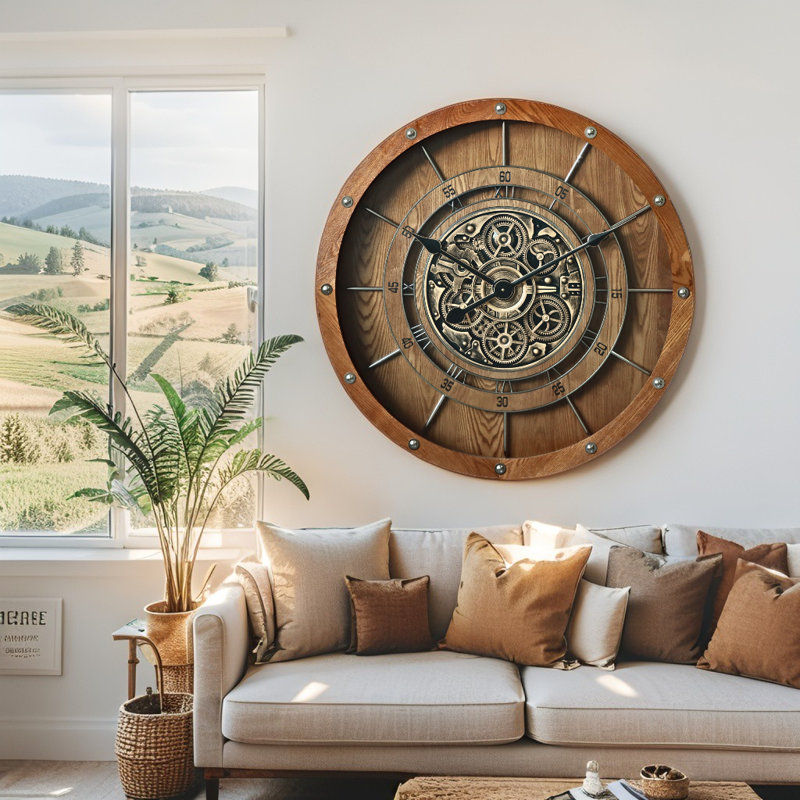 Horloge murale avec engrenages en mouvement réel The-Gear Horloge, Brun rétro