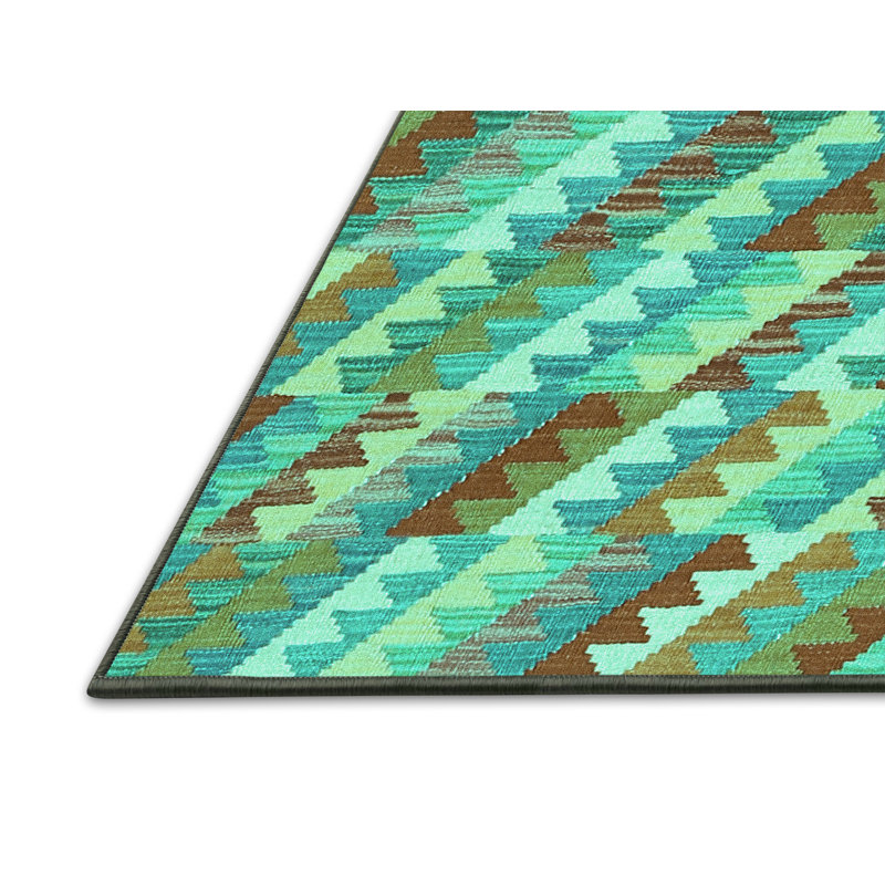 Tapis vert abstrait en laine / polyester tissé à la machine 6 pi x 9 pi Abstract