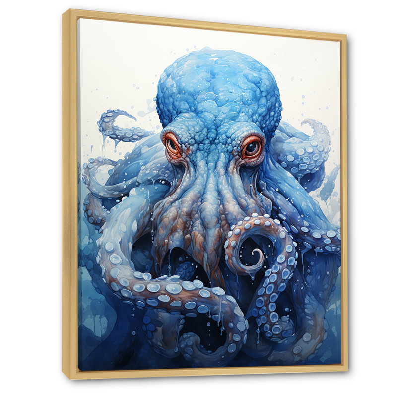 Angry Marine Grace Octopus - Octopus / calmar animal, art mural, Cadre flottant brun, H 20 po x l 12 po x P 1 po
