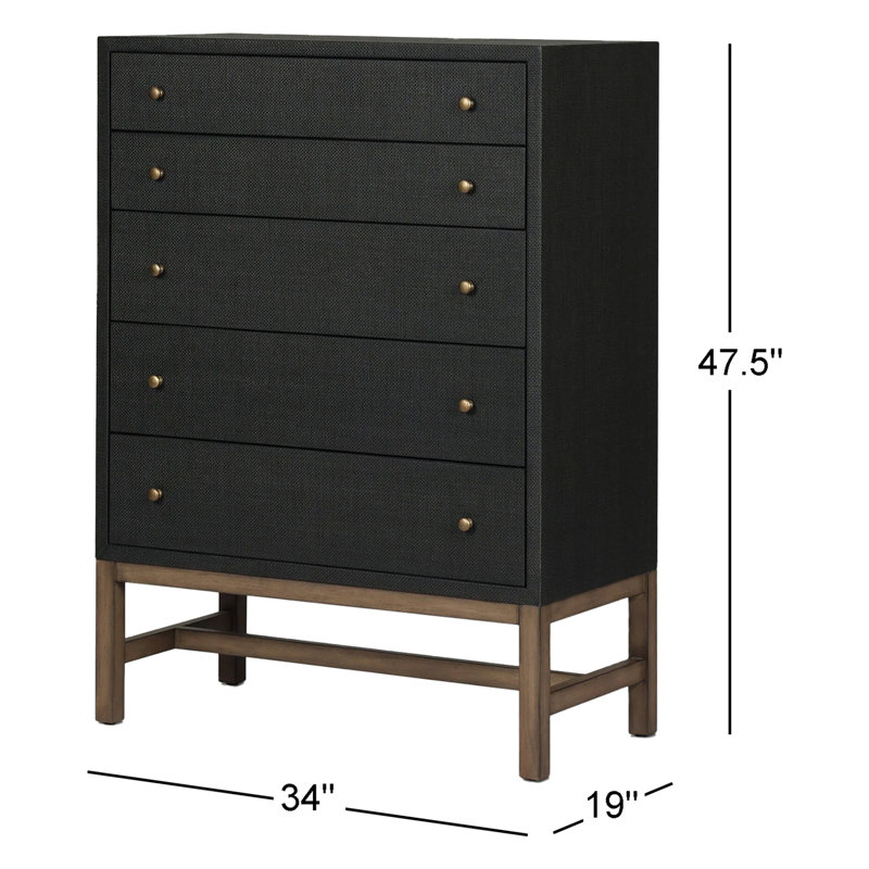 Fiona 5 - Drawer Solid Wood Dresser, Black