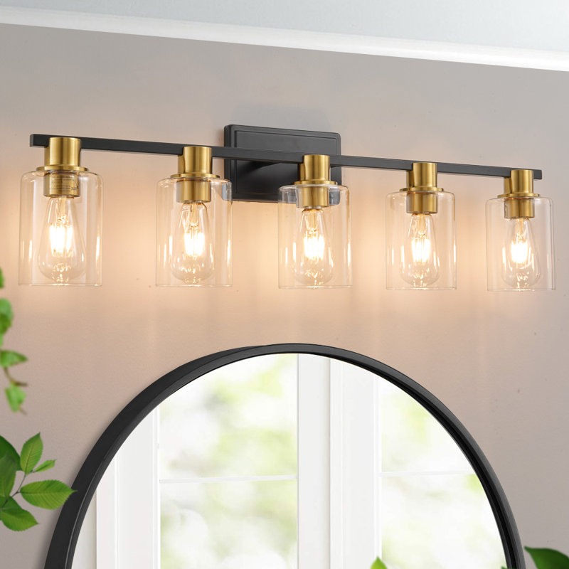 Middlewich 5 - Light Dimmable Vanity Light Mirror Headlights, Black/Gold