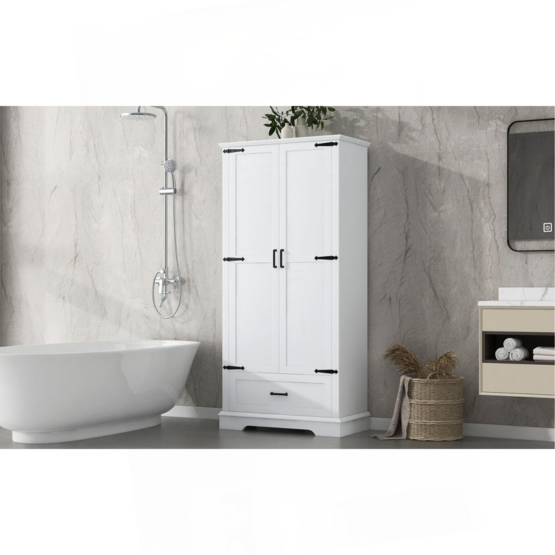Grande armoire de rangement pour salle de bain, armoire avec deux portes et un tiroir, tablette réglable