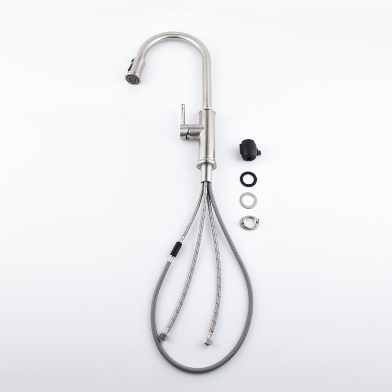 Pull Out Spray Kitchen Faucet In Stainless Steel, Brushed Nickel Design, 360 Rotating Nozzle For Hassle- Water Access, Corrosion And Rust Treatment, Single Handle Flow Adjuster Style, Easy Operation,