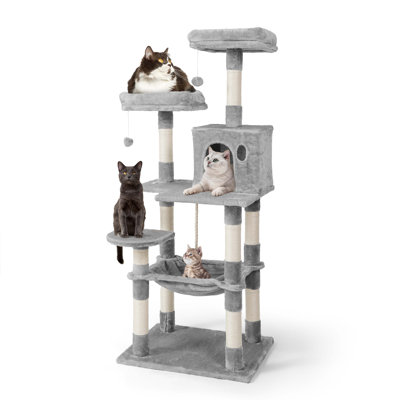 58.3 Inch Tall Cat Tree for Indoor Large Cats or Kittens, Multi-Level Cat Activity Tree with Scratching Posts, Hammock, Cat Cave Condo and Widened Perch