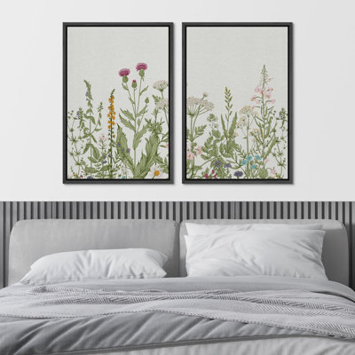 "Green Flower Plant", botanique, floral, nature, art moderne, décoration murale, impression sur toile, 2 pièces