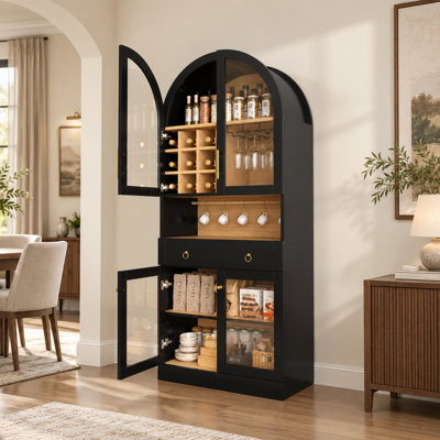 Meuble-bar arqué de 70 pouces avec casier à vin, porte-verres et tablette ajustable