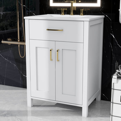 Meuble-lavabo 24 po avec lavabo, petite armoire avec 2 portes à fermeture en douceur, meuble-lavabo simple avec rangement