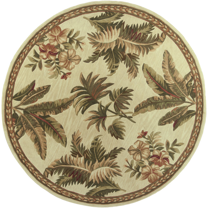 Tapis ivoire en laine touffeté à la main à motif floral Murray, Tapis de couloir beige