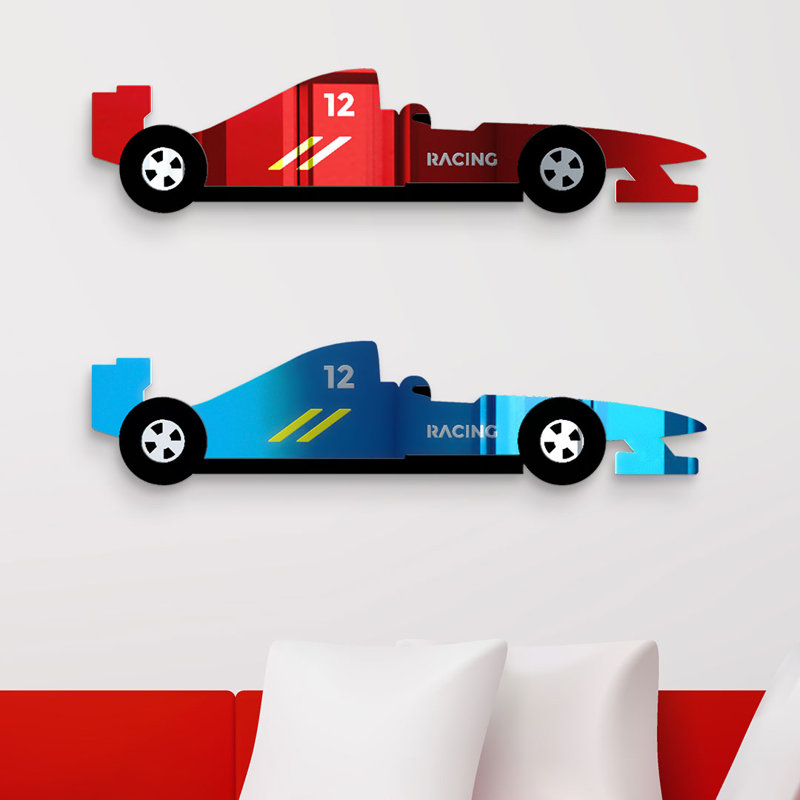 Décoration murale de voiture de course en miroir, Bleu, H 6 po x l 23 po x P 1 po