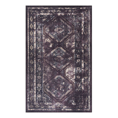 3x5 Area Rug Washable, Non-slip Non-shedding Low-pile For Dining Room, Bedroom, Living Kitchen. Pet & Enticing, Foldable, Stain Mat (black+burgundy Appealing,