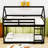 Twin Over Twin  Wooden House Bunk Bed With Ladder-1950376659
