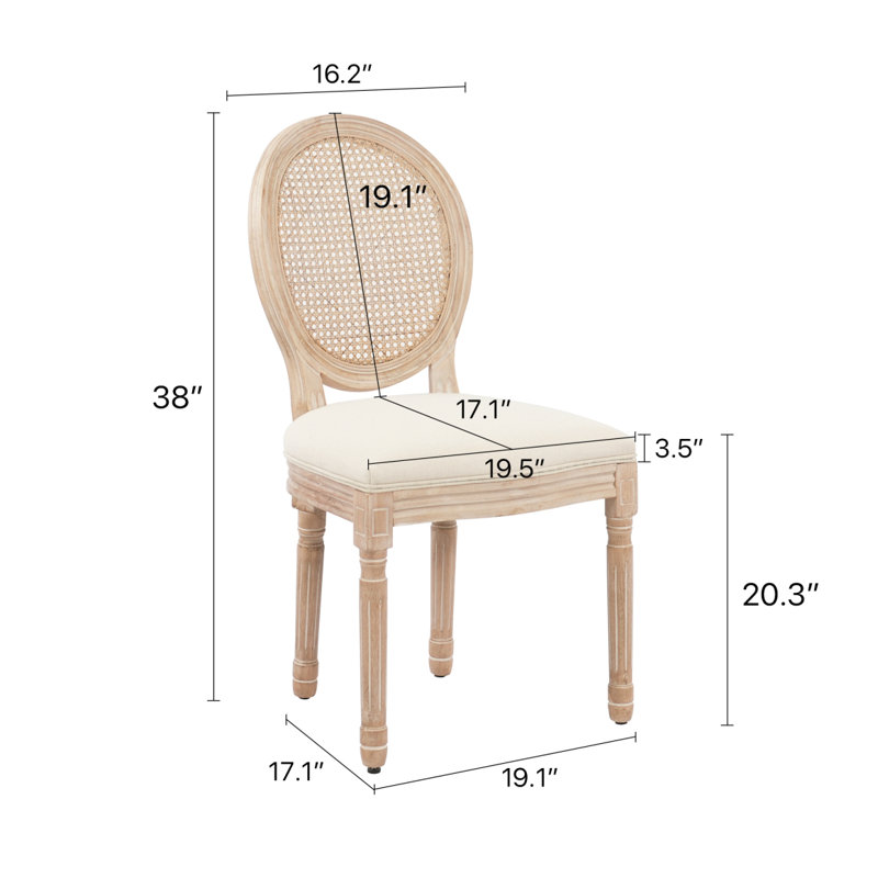 Chaise de salle à manger rembourrée avec dossier en rotin et pieds en caoutchouc Fabrice