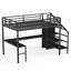 Lit double mezzanine double en métal avec bureau en forme de L, garde-robe, tablette réglable, USB et DEL, mezzanine haute pour enfants, adolescents, adultes, noir