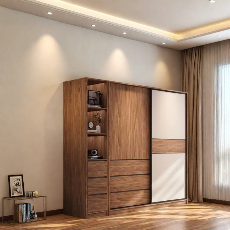 Garde-robe simple bicolore à pousser et tirer, H 82,68 po x l 70,87 po x P 22,83 po