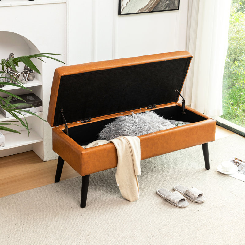 Banc en cuir l 43,3 po x P 17,7 po avec repose-pieds, avec rangement, pour vestibule
