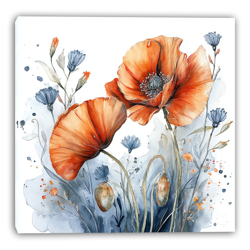 «Wild Poppy Floral», art mural sur toile tendue, L 40 po x H 40 po x P 1,5 po