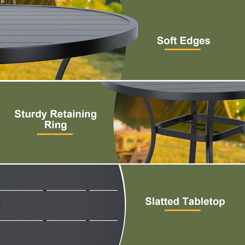 Malnar Round Metal Outdoor Dining Table With Umbrella Hole , 41.73'' in. W 41.73'' in. D, Gray