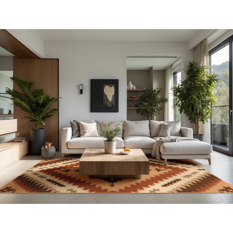 Tapis oriental moelleux doux et moelleux de style oriental brun - reliure brun clair, 7 x 9